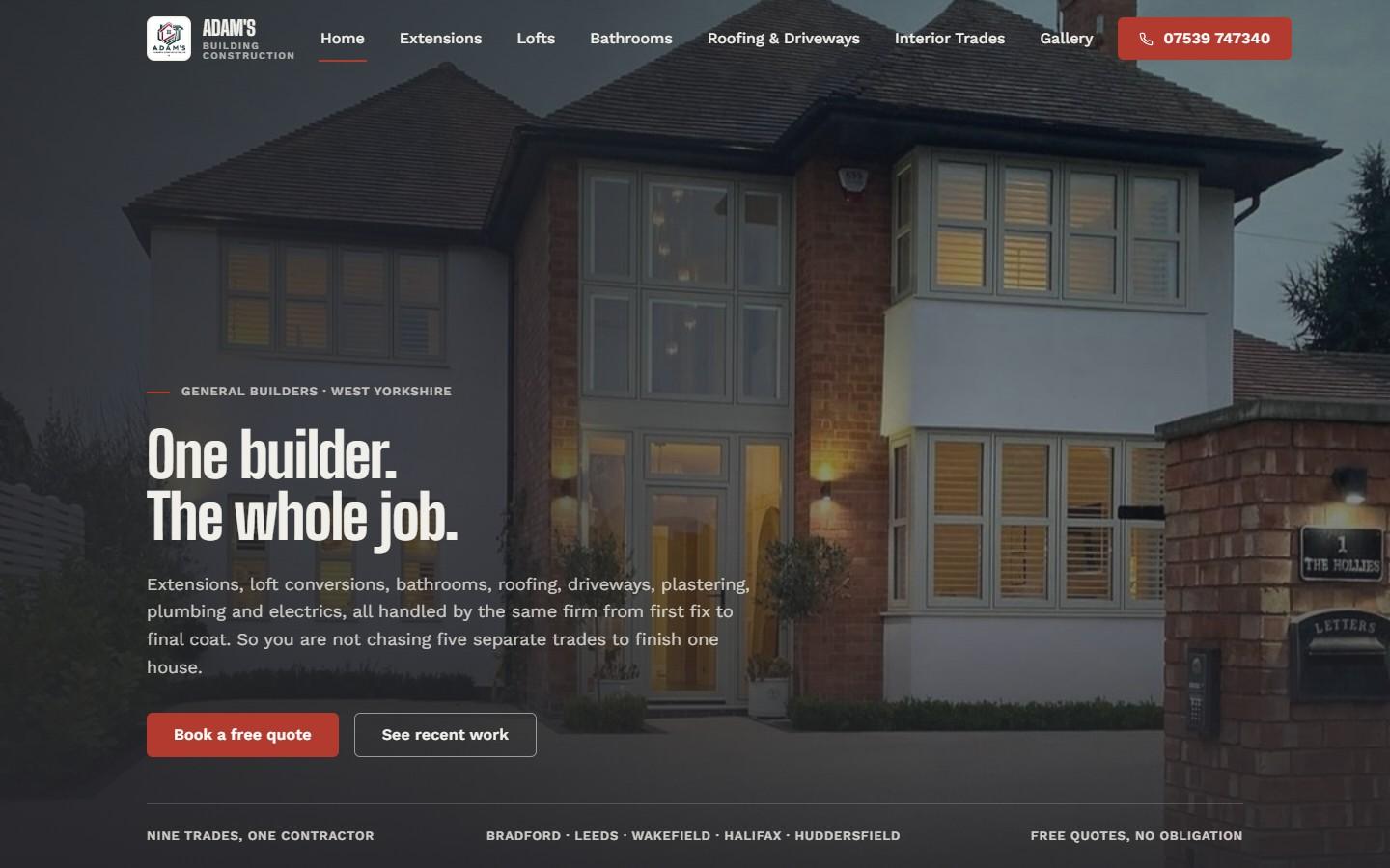 Adam's Building Construction website